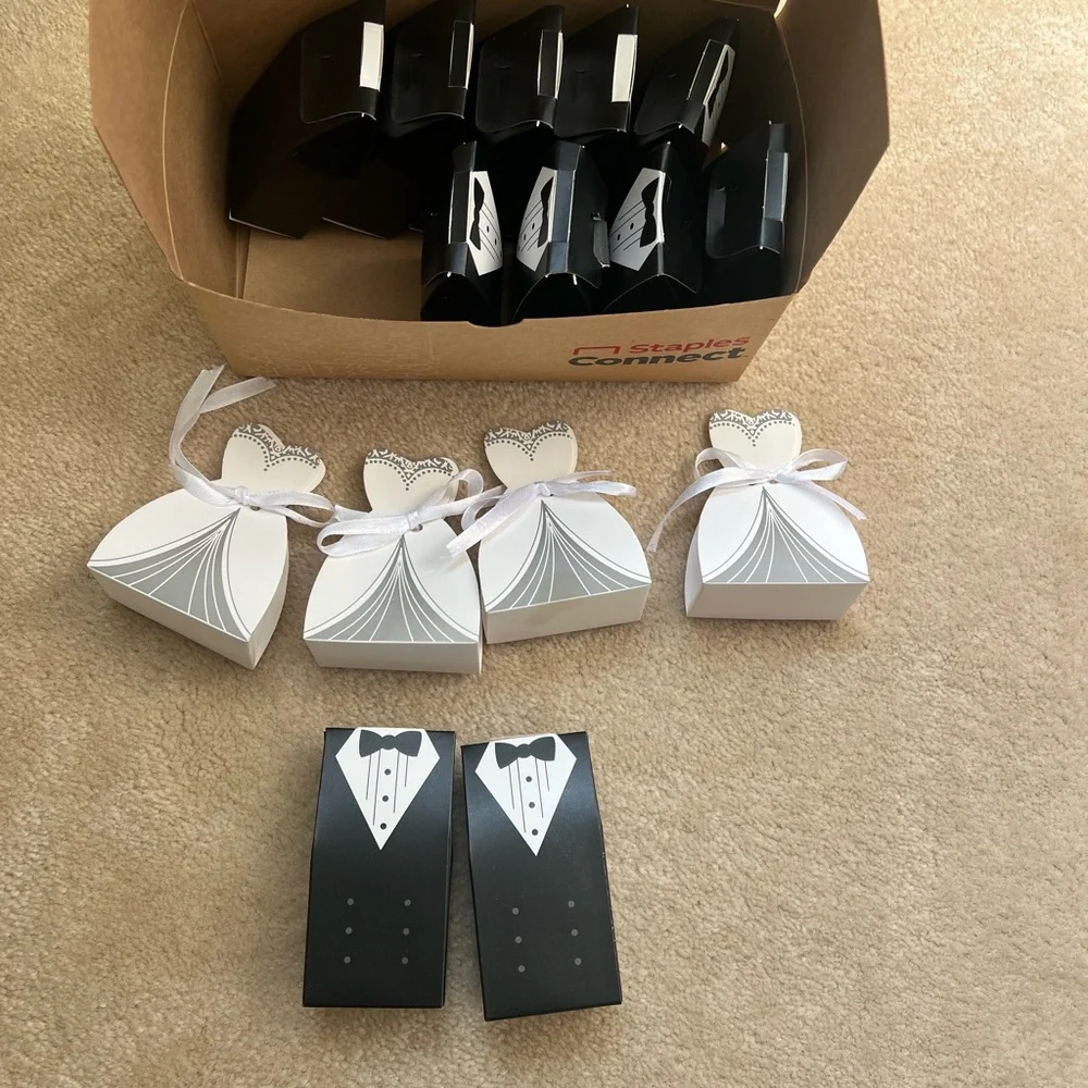 Elegant Wedding Favor Boxes - Black and White Tuxedo and Dress Design